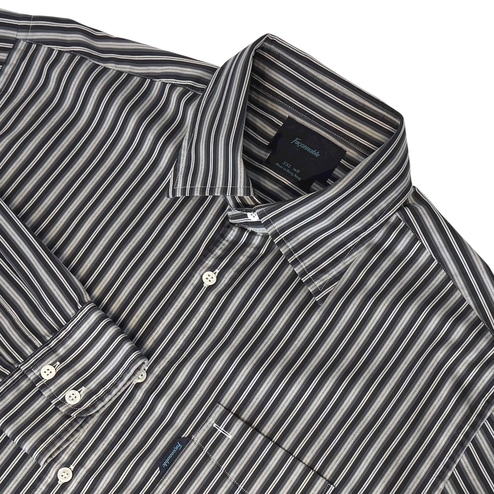 Faconnable Mens Size XXL Tall Striped Button Down Long Sleeve Cotton Dress Shirt